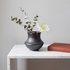 Handmade Small Matte Black Ceramic Vase,Ndustrial Farmhouse Style, Rustic Textured Vase for Home Decor,Ideal for Pampas Grass,Dried Flowers,Living Room, Bedroom Shelf Table 5.5IN（Silver Metal ）