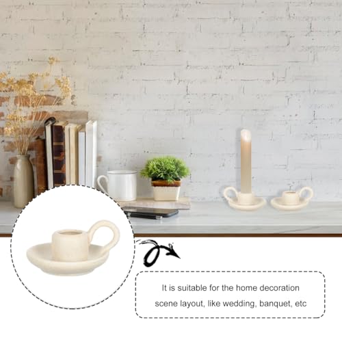 Luxshiny Ceramic Candle Holder Set 2Pcs Nordic Style Taper Candlestick Holders with Handle Small Beige Ceramic Candle Stands for Home Decor Wedding Dining Table Ambient Lighting