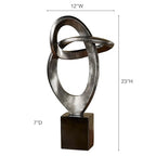 Eternal Love Abstract Table Sculpture | Metallic Silver and Black Finish | Bold Abstract Looped Design Resembles a Stylized Infinity Symbol | Contemporary, Modern Tabletop Statue For Unique Decorating