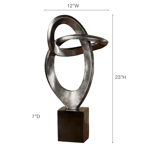 Eternal Love Abstract Table Sculpture | Metallic Silver and Black Finish | Bold Abstract Looped Design Resembles a Stylized Infinity Symbol | Contemporary, Modern Tabletop Statue For Unique Decorating
