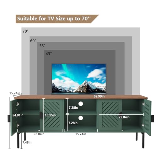 ARTPOWER 63" Modern TV Stands for Living Room, Long Entertainment Center with Storage, TV Console for 55 60 65 70 Inch TV, Bedroom TV Cabinet with Doors, Wood Media Console, Television Stand, Green - color: Green