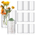 Vesici 12 Pcs Plastic Cylinder Vase 6 Inch Acrylic Cylinder Clear Flower Vase Bulk Hurricane Candle Holder Round Wide Container Centerpiece for Home Office Wedding Decorations