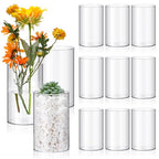 Vesici 12 Pcs Plastic Cylinder Vase 6 Inch Acrylic Cylinder Clear Flower Vase Bulk Hurricane Candle Holder Round Wide Container Centerpiece for Home Office Wedding Decorations