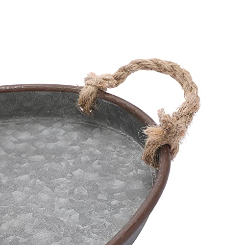 Hipiwe Galvanized Metal Iron Oval Tray with Rope Handle Farmhouse Serving Tray Rustic Industrial Decorative Centerpiece for Coffee Table Weddings and Parties Decor,Small - size: 14.2" x 9.1" x 1.2"