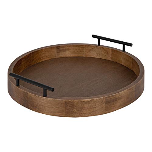 Kate and Laurel Lipton Modern Round Wood Decorative Tray, 18" Diameter, Rustic Brown and Black, Decorative Accent Tray for Storage and Display - color: Natural, size: 18"