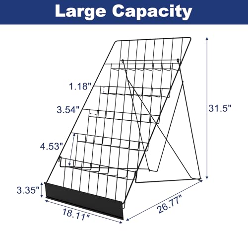 6 Tier Wire Countertop Racks,18" Wide Metal Book Display Rack Magazine Rack with Sign Channel,Foldable Retail Vendor Booth Display Stand for Greeting Card,Brochure,Art Print,CD,Craft,Comic