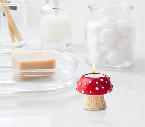 Mushroom Tealight and Taper Candle Holders - 3 PCS Decorative Set for Table - Cute Candlesticks for Tea Light