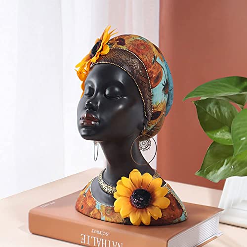 African Art Bust Statue, Home Decor African Sunflower Girl Figurines, Home Decor Resin Black African American Bust Sculpture, Suitable For Living Room, Room, Desktop, Bookcase, Wooden Shelf Decor