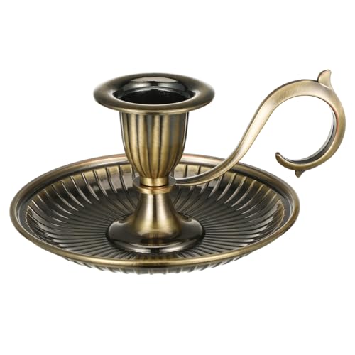 DECHOUS Taper Candle Holder Vintage: Antique Brass Candlestick Holder with Handle - Hand Held Bronze Chamberstick Candleholder for Home Table Centerpiece Wedding Party