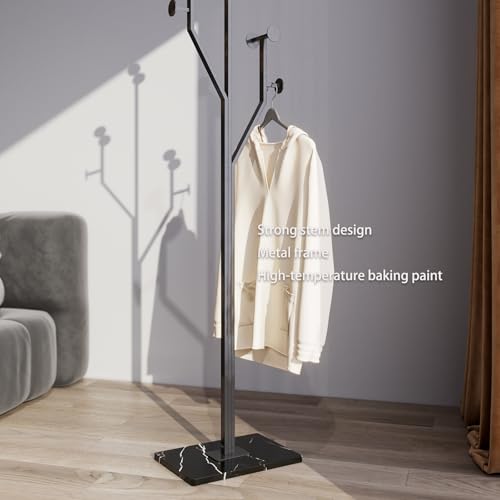 Sturdy Coat rack,Coat tree freestanding heavy duty with Marble Base,Metal standing coat rack for Bedroom,Entrance,Modern clothes hanger stand for Coats,Hats,Bags (black) - style: black-tree hook