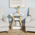 FROMJBEST End Table with Charging Station, Side Table with USB Ports and Outlets, Nightstand, 3 Tier End Table with Storage Shelf for Living Room, Bedroom (White) - color: White