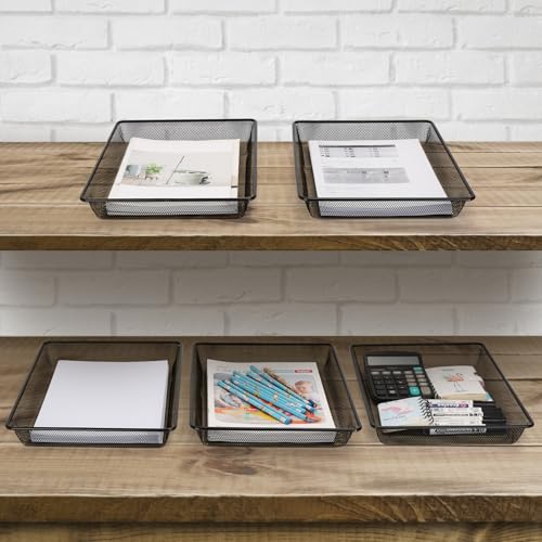 Office Metal Mesh Basket for Desk, Single Paper Tray Organizer, Turn in Trays Classroom, Flat Mail Letter Storage Basket for Office Home Drawers School, Black (1 Pack)