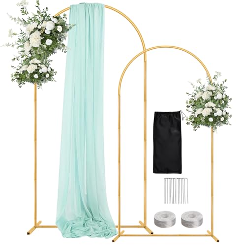 WellSign Wedding Arch Backdrop Stand 7.2FT, 6FT Set of 2, Gold Metal Balloon Arch kit Stand for Gender Reveal Ceremony Engagement Anniversary Bridal Valentine Party Event Decoration - color: Gold, size: 7.2FT+6FT