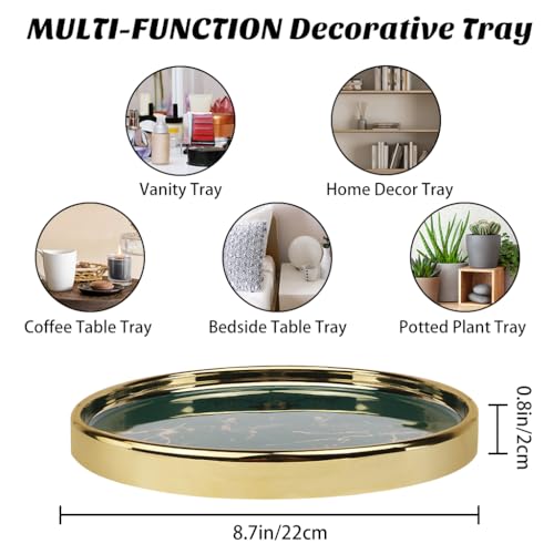 Makeup Perfume Organizer Round Bathroom Vanity Tray Decorative Dresser Tray Countertop Organizer Tray for Cosmetics,Green - color: Green, size: 8.6"