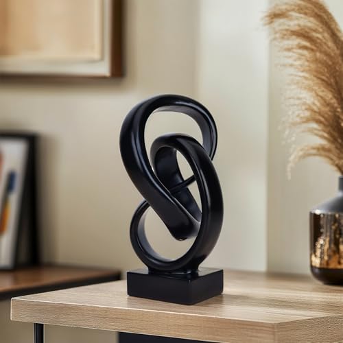 DOVDOV Abstract Black Knot Sculpture, Geometric Decor, Black Decorative Piece for Living Room Coffee Table or Bookshelf Top, Office Coffee Table or Entryway Console Decor. - color: Black