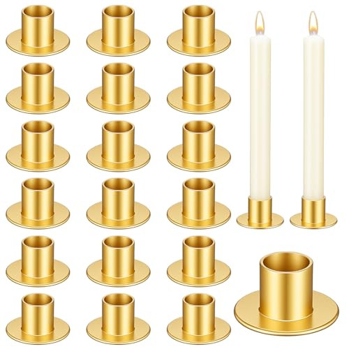 18 Pcs Gold Taper Candle Holders, Metal Candlestick Holders for Pillar Candles, Wedding Anniversary Dinner Party Centerpieces Decor