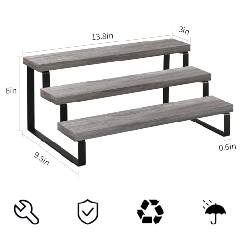 YINMIT Wooden Display Riser Stand, Tiered Perfume and Cologne Organizer Stand, 3 Tier Spice Rack Organizer, Rustic Display Shelf for Candles (3 Tier,2Pack,Grey) - color: 3 Tier,2Pack,Grey