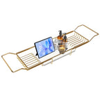 BVL Bathtub Tray Stainless Steel with Marble Base Gold Bathtub Tray with White Marble Base Adjustable & Rustproof Bath Caddy for Spa, Relaxation, Bath Bombs - color: Gold