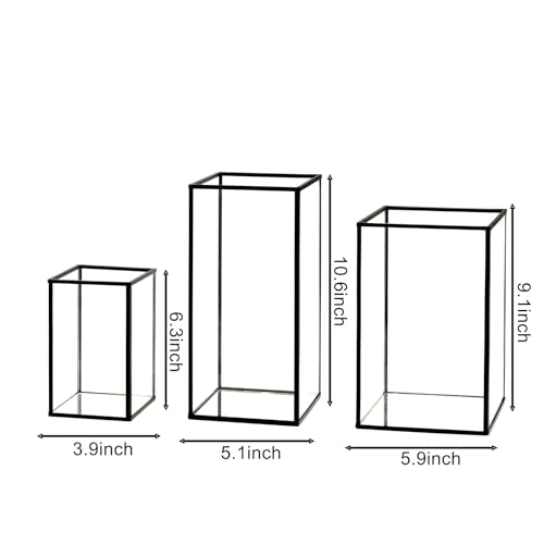PHOSPHOR Glass Hurricane Candle Holder Set of 3 PCS Large Glass Square Candle Holder Black Lanterns Decorative for Pillar Candle Indoor Candle - color: Black 3pcs-large