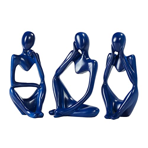 BMLCGJ Thinker Statue Gold Decor Abstract Art Sculpture, Golden Resin Collectible Figurines for Home Living Room Office Shelf Decoration,Great Gifts Ideas (Blue) - color: Blue