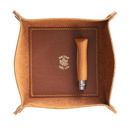 USA Handmade Premium Leather Valet Tray, Folds Flat! Dice Rolling Basket and Organizer with Brass Snaps (Chestnut Gold, Medium) - color: Chestnut Gold, size: 5" x 5" x 2"