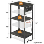 Asgolion Tall End Table with Charging Station, 3 Tier Narrow Beside Table with Adjustable Shelf, Tall Gray Side Table Nightstand for Bedroom, Living Room Coffe Table, Office, Charcoal Grey - color: Charcoal Grey, style: With Outlet