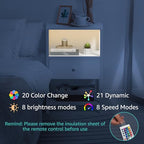 BOLUO White Nightstand with Charging Station, LED Night Stand with Fabric Drawers and Shelf, Bedside Table with USB Ports and Outlets, Bedroom Nightstand Modern - color: A.white