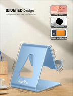 Aoviho Desk Cell Phone Stand - Aluminum Phone Holder Cradle Dock for iPhone 17 16 15 13 12 Pro Max 6s Plus SE 5 5s Samsung Galaxy S10 S9 S8 S7 Note 9 8 and All 4-10 Inch Smartphones - Sky Blue - color: Sky Blue