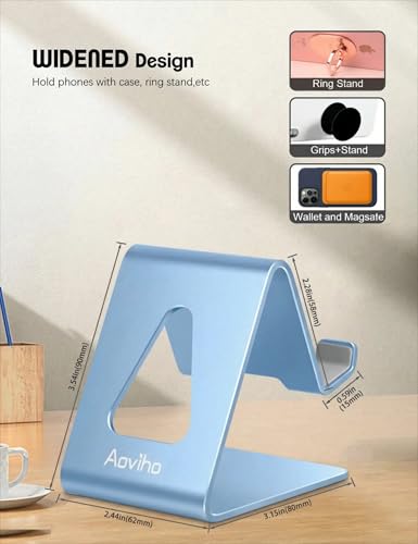 Aoviho Desk Cell Phone Stand - Aluminum Phone Holder Cradle Dock for iPhone 17 16 15 13 12 Pro Max 6s Plus SE 5 5s Samsung Galaxy S10 S9 S8 S7 Note 9 8 and All 4-10 Inch Smartphones - Sky Blue - color: Sky Blue