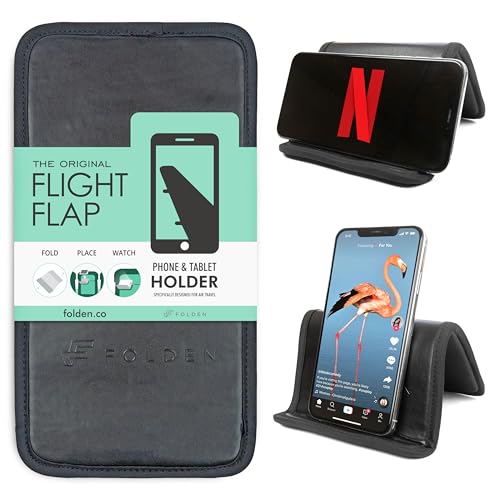 Airplane Phone Holder, Flexible Cell Phone Holder, Folding Cellphone Stand for Desk, Bed, Office, Treadmill - Airplane Gadgets for Long Travel Accessories - Plane Essentials (Vegan Leather) - color: Vegan Leather, size: Large