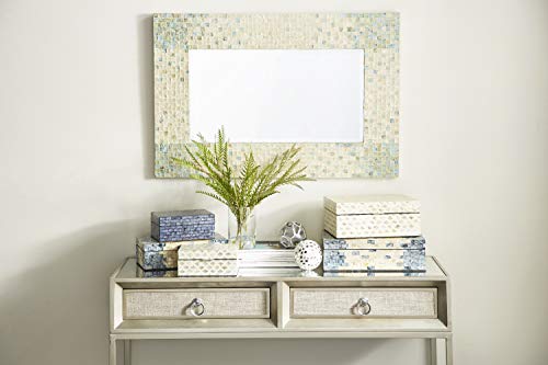 Deco 79 Mother of Pearl Shell Geometric Handmade Decorative Box Storage Decorative Keepsake Boxes with Hinged Lid, Set of 2 Storage Boxes 12", 8"W, Cream - color: Cream, size: 12", 8"W