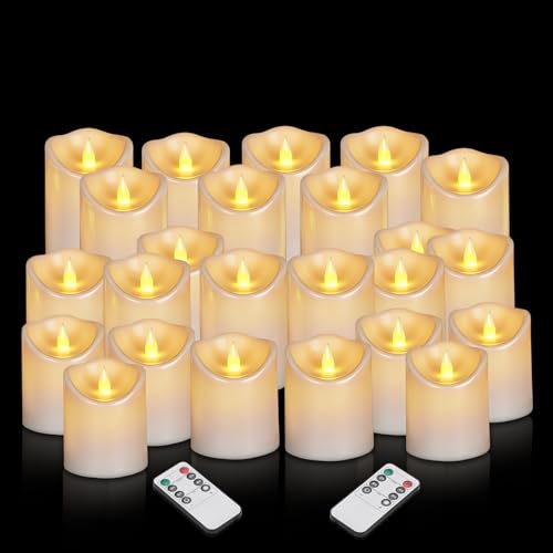 Flameless Candles 4" 5" 6" Outdoor Indoor Pillars Battery Operated Flickering Candles Include 10-Key Remote Timer 400+ Hours by 2 AA Batteries (White Candle - Warm light, 3"D x 4"|5"|6" H - 24 Pack) - color: White Candle - Warm light, size: 3"D x 4"|5"|6"