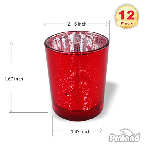 PMLAND Speckled Mercury Glass Votive Candle Tealight Holders - Bulk Pack of 12 Red - color: Red