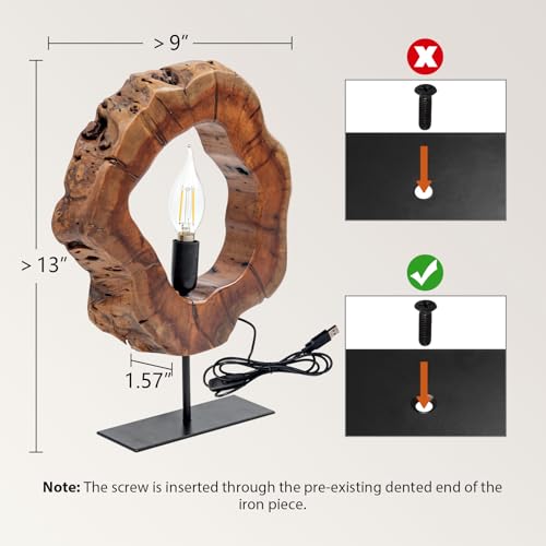 LAPTAIN Wood Table Lamp, Irregular Jujube Tree Wooden Bedside Lamp, Creative Home Decor Table Lamp, Bedside Night Light for Bedroom, Living Room, E12, ON-Off Button, Iron Base - size: Small