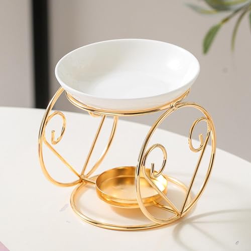 Qianly Essential Oil Burner Melt Warmer Decorative Scented Desktop Furnace Tealight Holder for Indoor Home Meditation Decor, Gold - color: Gold&white(a)