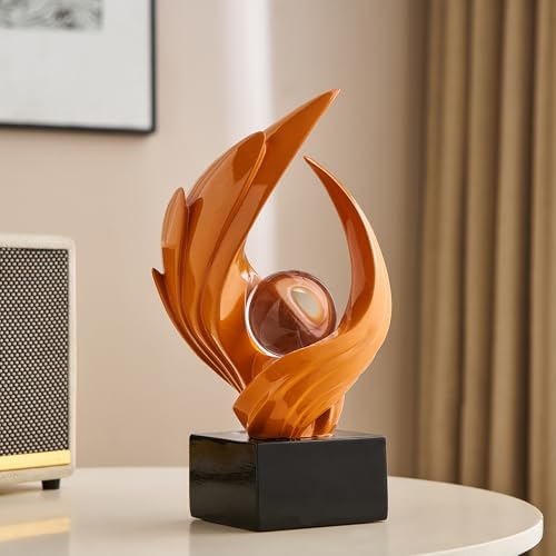 FJS Home Decor Modern Art Statue Decor, Coffee Table Bookshelf Shelf Decor Accents, Abstract Swirl-Shaped Sculpture Decorations for Dining Room Living Room Office (Orange) - color: A-orange