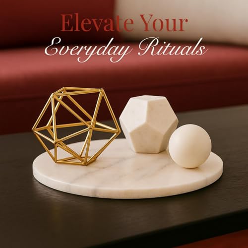 Handcrafted Marble Tray – Bathroom Counter Organizer, Jewelry Tray, Perfume Organizer & Decorative Tray for Vanity Accessories, Coffee Table Decor & Bathroom Countertop (Round, Mugla White) - color: Mugla White, size: 11.8"