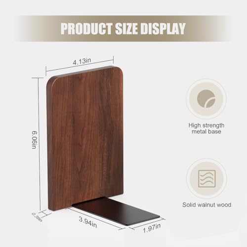 Book Ends, 2 Pair Bookends, Heavy Duty Wooden Bookend Support for Books and Movies (2, Square bookends)