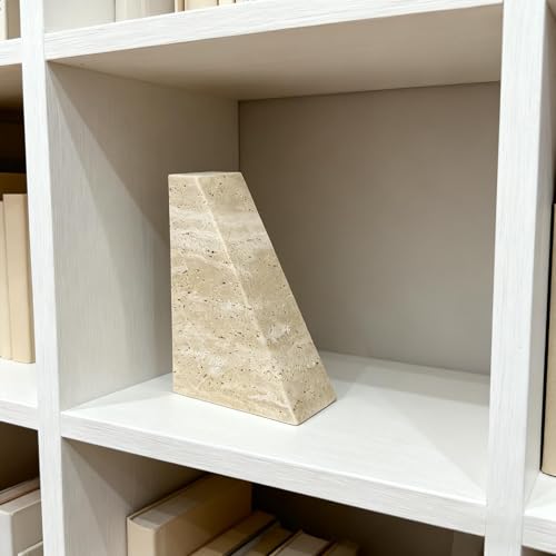 1 Piece Modern Travertine Bookend, Trapezoidal Design, Natural Stone Book Holders for Desk and Shelf (Trapezoidal - 1 Piece) - color: Trapezoidal - 1 Piece
