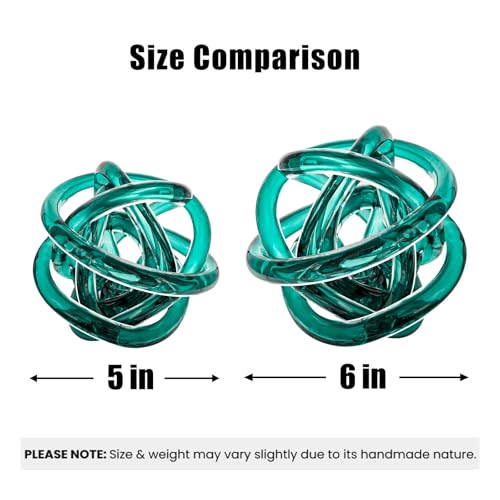 Glass Knot Teal Decor Ball - 6 Inch Hand Blown Infinity Sculpture Orbit Home Decor Table Decoration Interio Art - color: Lake Green, size: 6-Inch Diameter