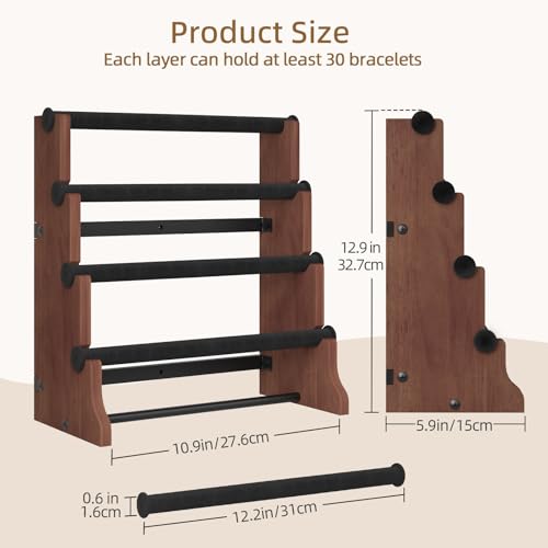 ORLESS 4 Tier Bracelet Holder, Detachable Velvet Jewelry Display Stand, Rustic Wood Necklace Storage Organizer Display Stand, Wall Mounted Holder Display for Bangles Watch Bracelets,Blackbrown - color: Blackbrown