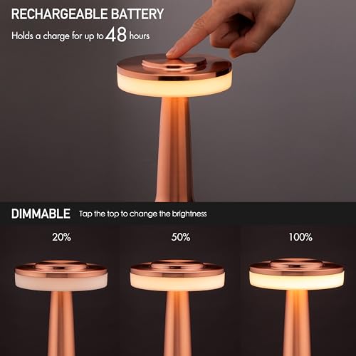 O’Bright Portable LED Table Lamp with Touch Sensor, 3-Levels Brightness, Rechargeable Battery Up to 48 Hours Usage, Night Light for Kids Nursery, Nightstand Lamp, Bedside Lamp (Rose Gold) - color: Rose Gold