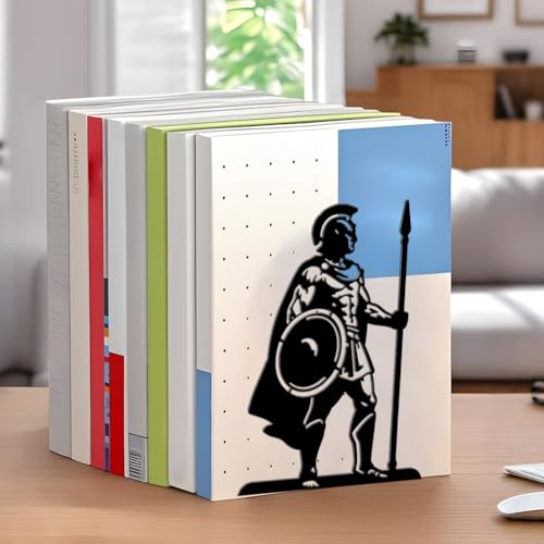 WADORN 1 Pair Spartan Guards Metal Decorative Bookend for Shelves, Heavy Duty Book Ends Modern Non-Skid Books Holder Stand Black Book Support Stoppers for Desk Bookshelf Office Home, 5.3x4.3x7.8 Inch - color: Spartan Guards
