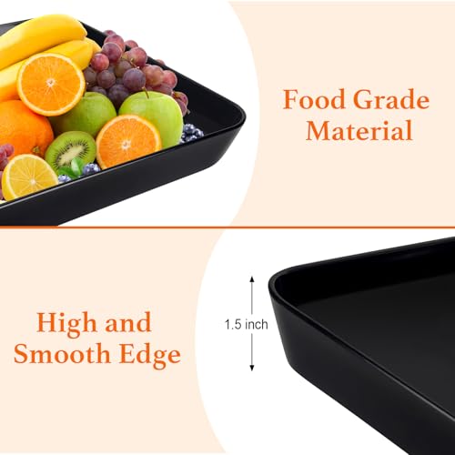 greenandlife 4 pcs 16" x 11" Large Serving Trays for Party Supplies, Plastic Platters for Serving Food, Unbreakable Reusable Trays for Snack, Fruit, Cookies, Desserts in Kitchen, BPA Free, Black - color: Black
