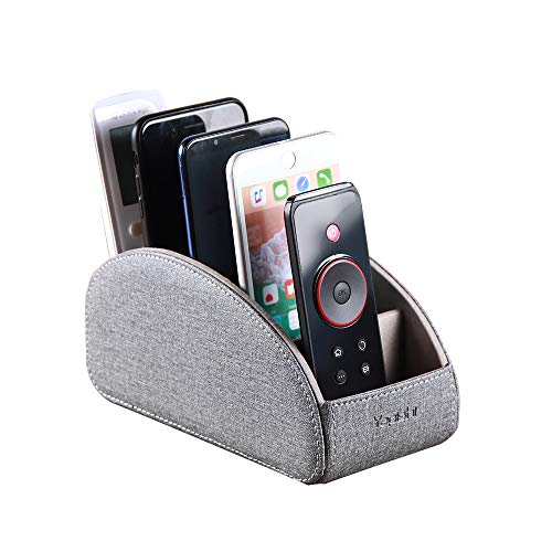 TV Remote Control Holder with 5 Compartments,Pu Leather Remote Caddy/Box/Tray Nightstand Desktop Storage Organizer Store DVD,Blu-Ray,Media Player,Heater Controllers and Makeup Office Supplies Grey - color: Grey, size: Large