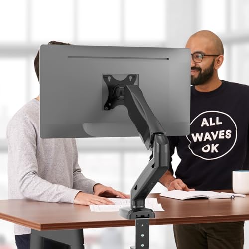 WALI Single Monitor Arm for 13-27 inch Screens, Adjustable Single Monitor Mount Holds 19.8lbs, Computer Monitor Stand for Desk, Clamp and Grommet Base, VESA 75/100mm (GSMP001), Matte Black - size: 13"-27", style: Single Arm