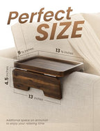 HOLANA Acacia Couch Armrest Table with 360° Rotating Phone Holder, Wooden Couch Tray – Sofa Side Table, Armchair Caddy for Home Sofa Living Room (Walnut, 13.75" D x 9.5" W x 2" H) - color: Walnut, size: 13.8" x 9.5" x 2"