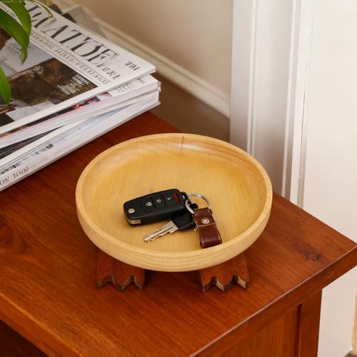 Wood Key Bowl for Entryway Table, Key Tray, Jewelry Tray, Valet Tray with 2 Cute Duck Feet, for Rings, Coins, Bracelets Watches - size: Round
