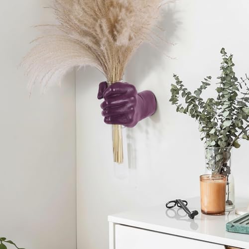 Purple Wall Sculptures, Hand Vases Home Decor, Wall Mount Art Sculpture, Unique Wall Art Statue, Funky Flower Vase Decorations, Modern Eclectic Hanging Decor,Glass Test Tube Vase(Purple) - color: Purple