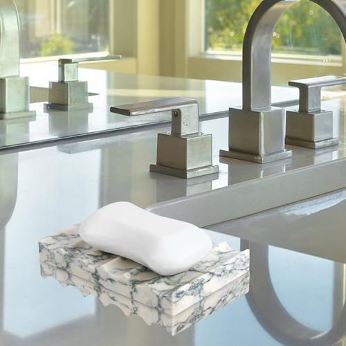 Luxury Marble Soap Dish Tray,Rectangle Stone Marble Soap Tray,Self Draining Soap Holder for Bathroom, Kitchen (Green Texture) - color: Green Texture